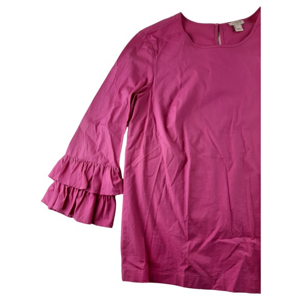 J Crew Women's Pink Cotton Poplin 3/4 Ruffle Sleeve Shift Top Blouse Keyhole 6 - Picture 2 of 7
